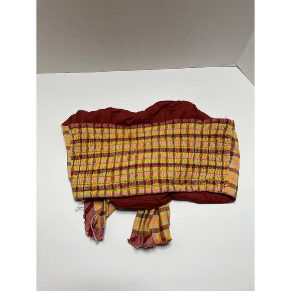 Free People Plaid Raw Hem Scarf Style Bandeau Tube Top Size Small - Picture 3 of 4